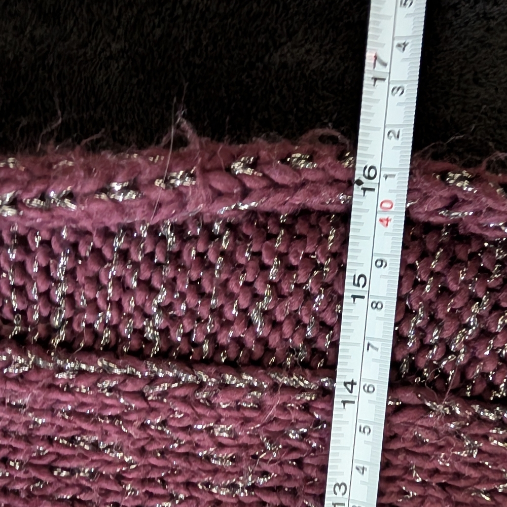 Purple Metallic Infinity Cozy Knit Scarf Aughts Winter Fall Glam Silver Detail image 6